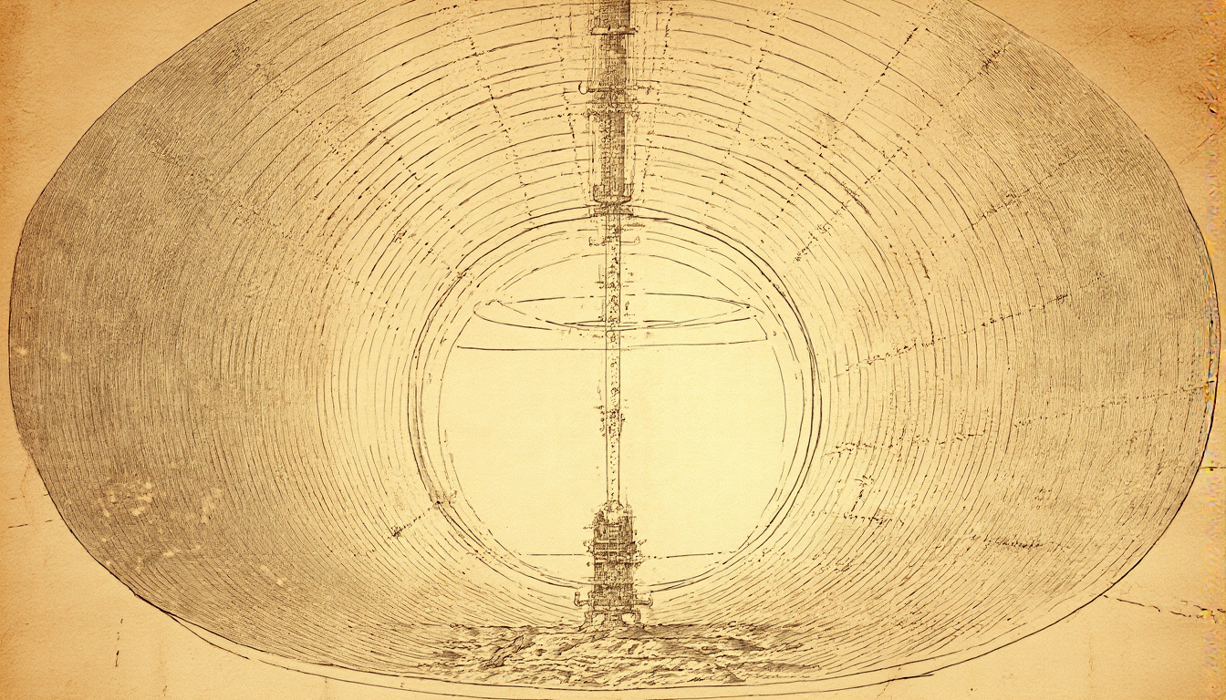 Engraved illustration of the collider ring